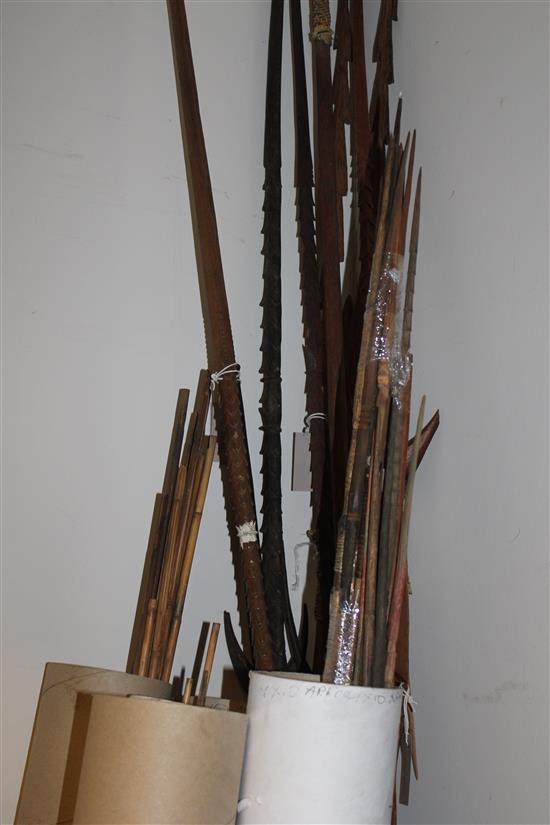 Collection of Sepik River tribal spears, bamboo arrows etc.